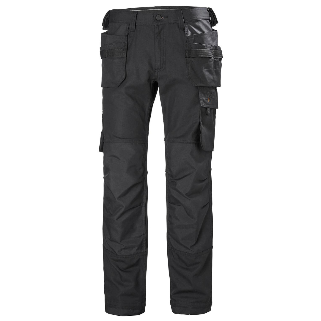 PANTALON DE CONSTRUCTION HELLY HANSEN WORKWEAR OXFORD POUR HOMME couleur black vu de face on voitles nombreuses poches passants à ceinture renfort aux genoux