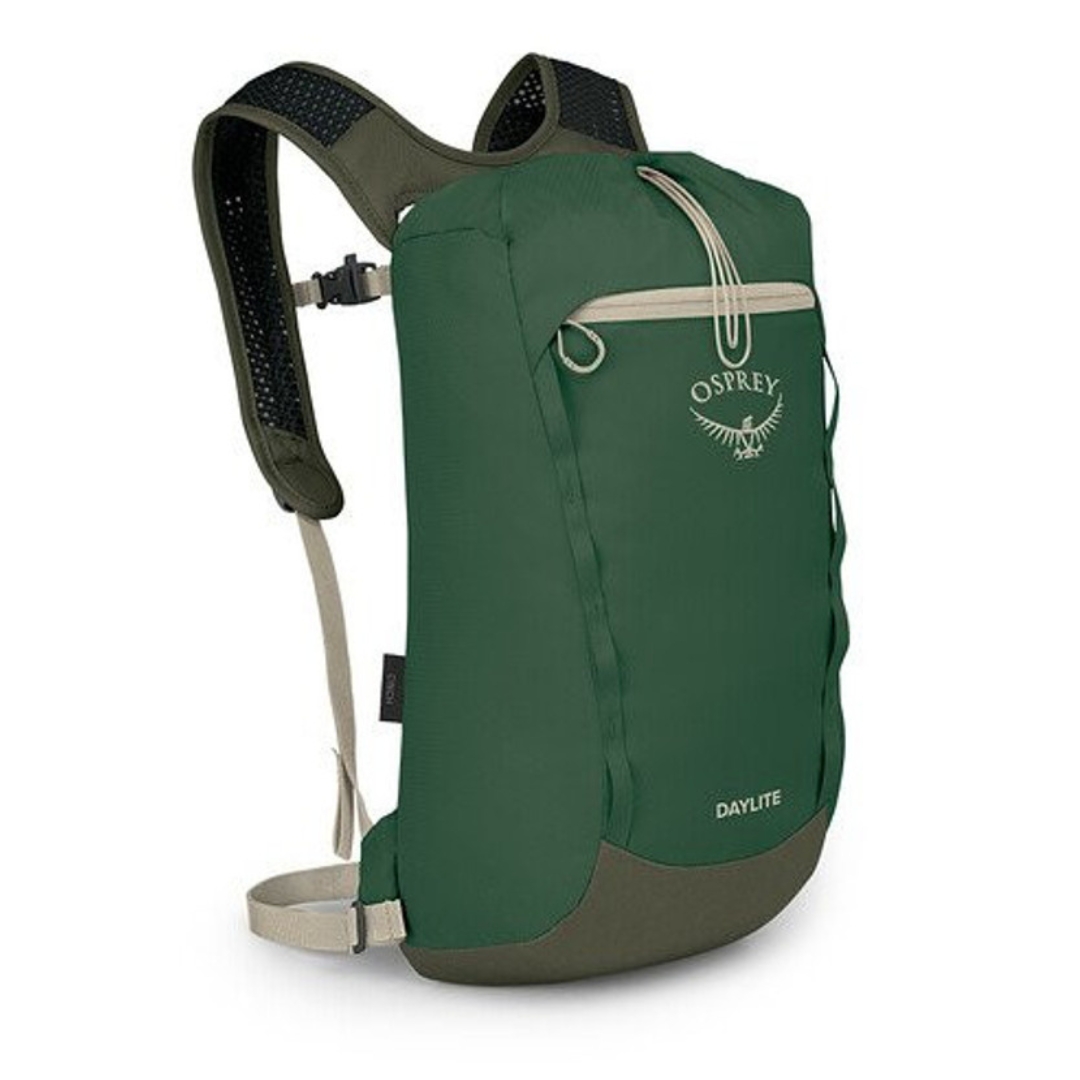 SAC À DOS OSPREY DAYLITE CINTRÉ couleur GREEN CANOPY/GREEN CREEK vu du sac à tod vert de face