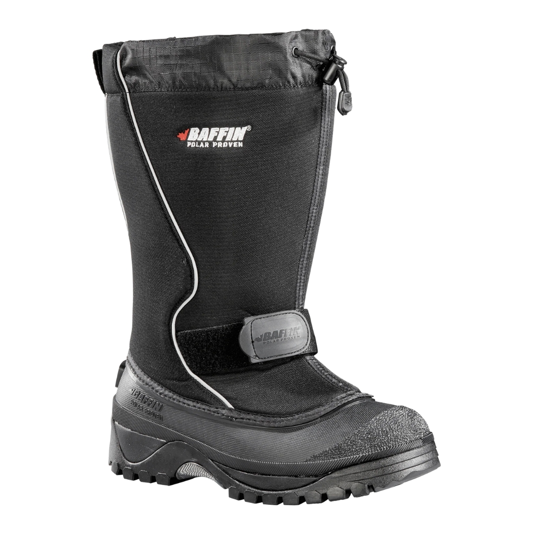 BOTTE D'HIVER IMPERMÉABLE BAFFIN TUNDRA POUR HOMME couleur noir vue de la botte noire à détails réfléchissants de profil avant droit