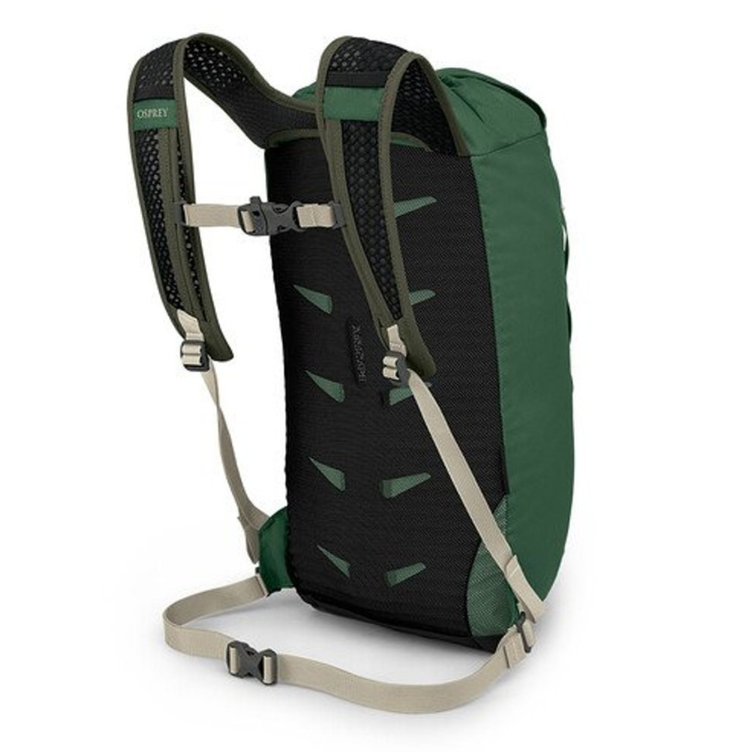 SAC À DOS OSPREY DAYLITE CINTRÉ couleur GREEN CANOPY/GREEN CREEK vu du sac à tod vert de DOS