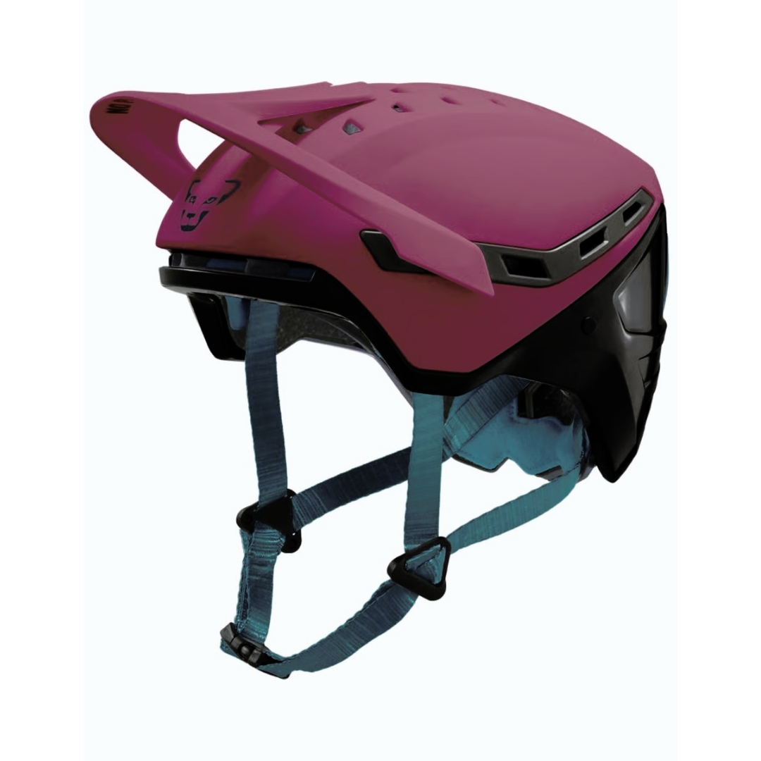 CASQUE DE SKI DE RANDONNÉE DYNAFIT TLT POUR ADULTE couleur 6563-BURGUNDY vu du casque rouge vin, turquoise et noir de profil gauche