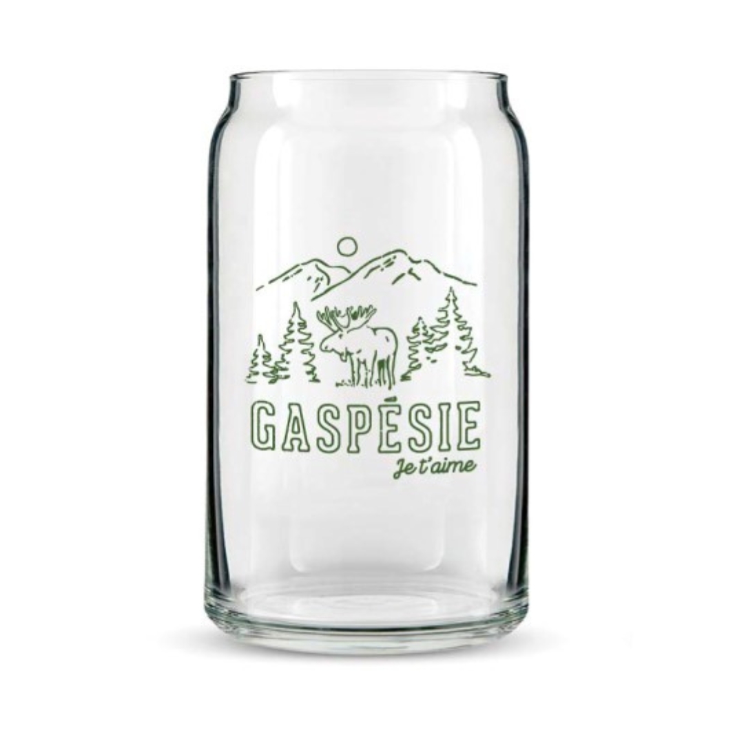 VERRE À BIÈRE GASPÉSIE JE T’AIME LOGO ORIGNAL COULEUR VERT