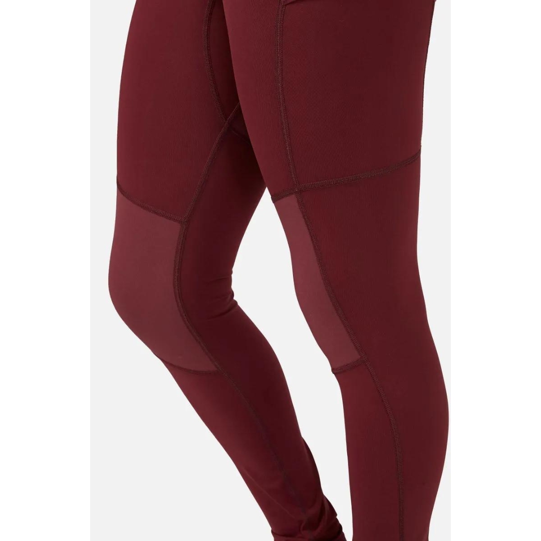 LEGGING D'ENTRAINEMENT RAB HORIZON POUR FEMME couleur Deep Heather porté par une femme gros plan sur les genoux en tissu double densité de couleur plus pale que le reste du pantalon