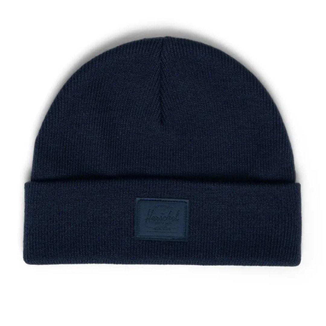 TUQUE HERSCHEL ELMER SHALLOW POUR ADULTE couleur navy vue de la tuque bleue marine foncée de face