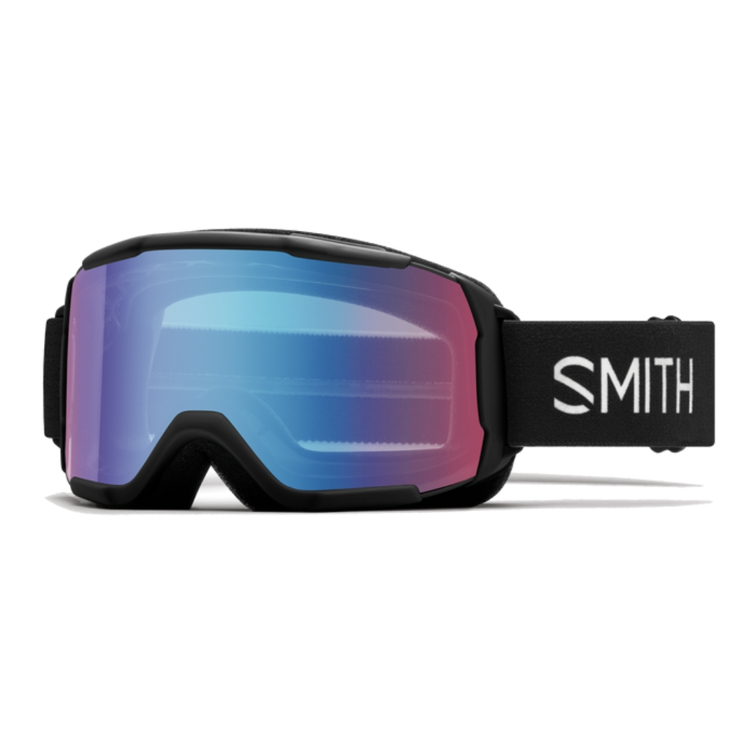 LUNETTE DE SKI ALPIN SMITH OPTICS DAREDEVIL POUR ENFANT COULEUR BLACK + LENTILLE BLUE SENSOR MIROR VUE DE LA LUNETTE NOIRE AVEC LENTILLE MIRROIR BLEU DÉGRADÉE MAUVE