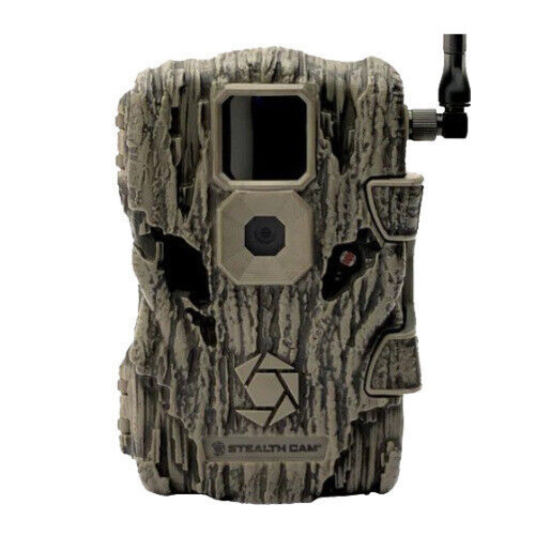 CAMÉRA CELLULAIRE DE CHASSE STEALTH FUSION X 26MP vue de la caméra au motif camo de face