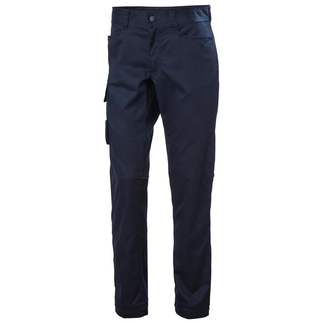 PANTALON DE TRAVAIL HELLY HANSEN WORKWEAR MANCHESTER POUR HOMME COULEUR NAVY VU DE FACE PANTALON MARINE JAMBE LONGUE POCHES CARGO ET À ARRIÈRE VISIBLES