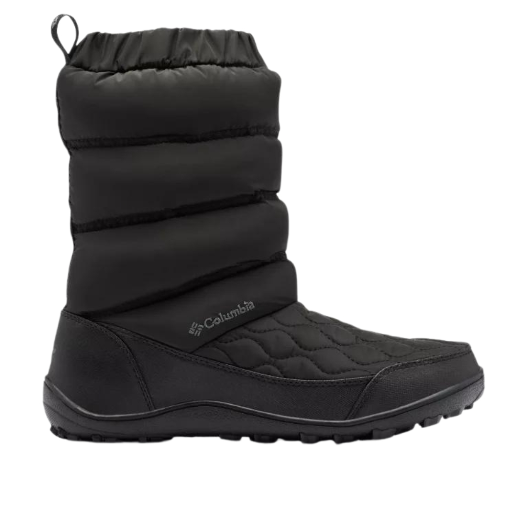 BOTTE D'HIVER À ENFILER COLUMBIA MINX SLIP IV POUR FEMME couleur 010-BLACK/GRAPHITE vue de la botte noire et grise très foncé de profil droit