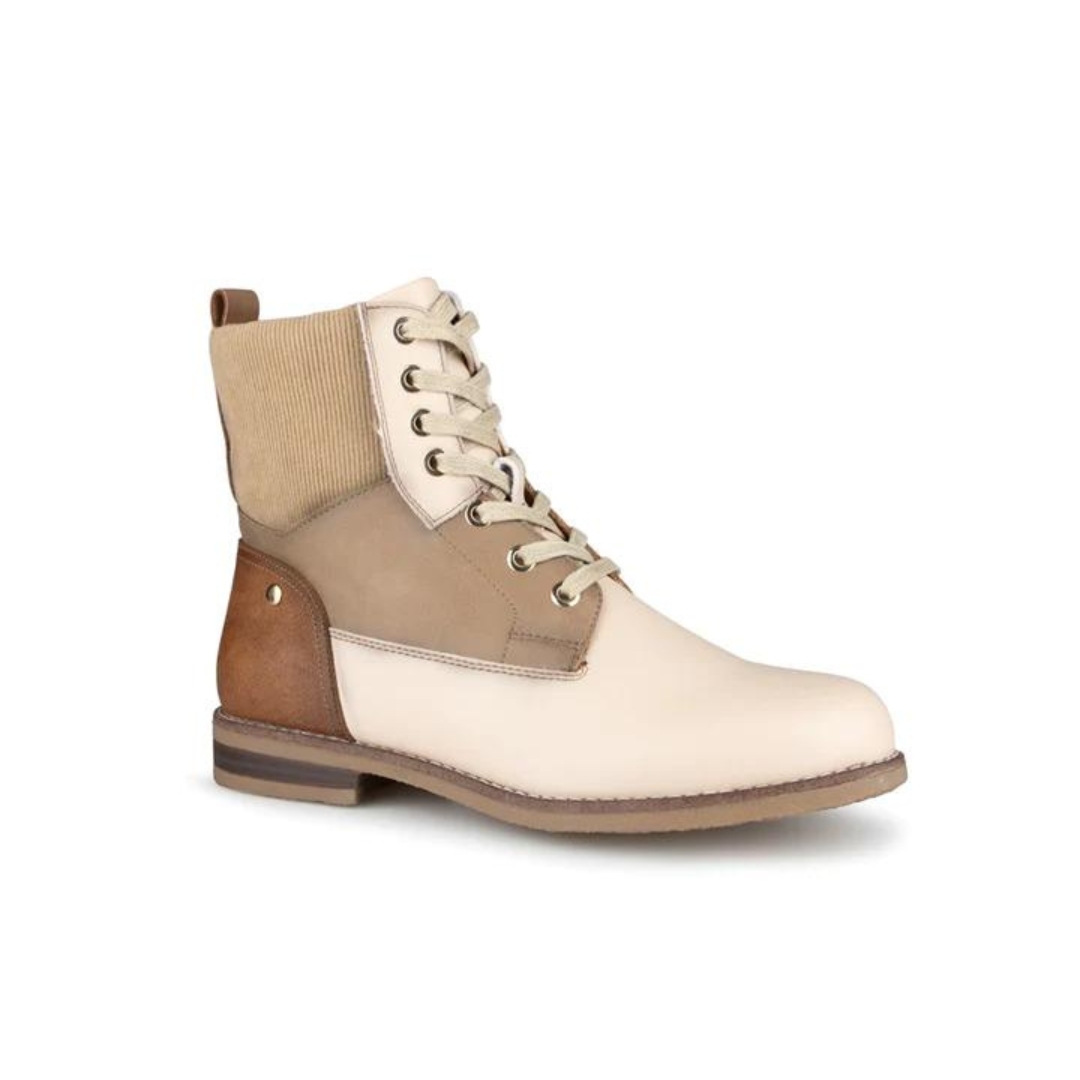 BOTTE D'HIVER ALBERTO CONGELADOS POUR FEMME couleur beige vu de la botte droite beige et brune de profil avant droit