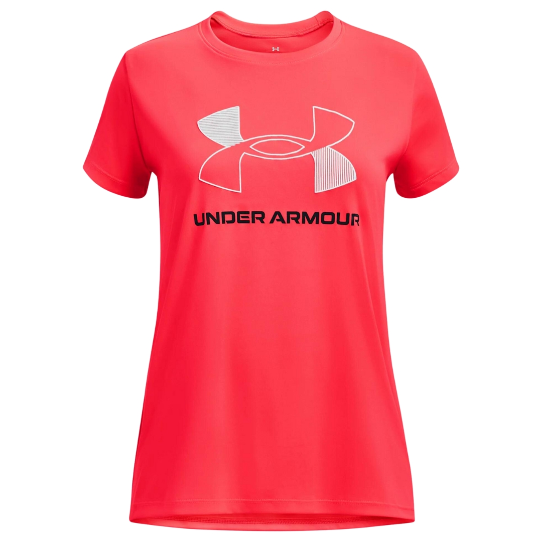 CHANDAIL À MANCHES COURTES UNDER ARMOUR UA TECH AVEC GROS LOGO POUR ENFANT couleur beta vue du chandail orangé de face