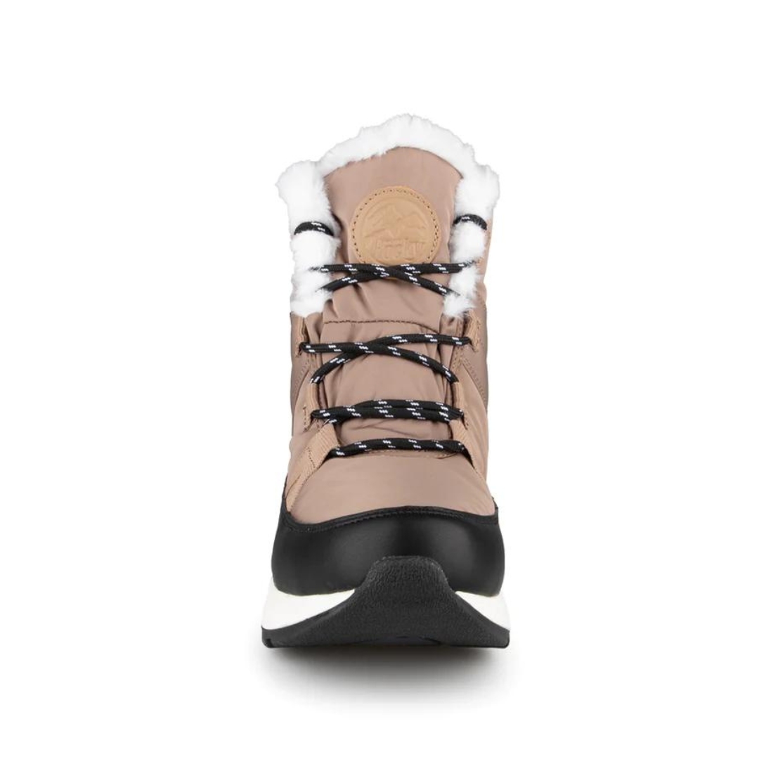 BOTTE D'HIVER ISOLÉE BLUE ROCKY FUJISU POUR femme couleur taupe vue de la botte droite de couleur beige noire et blanche de face