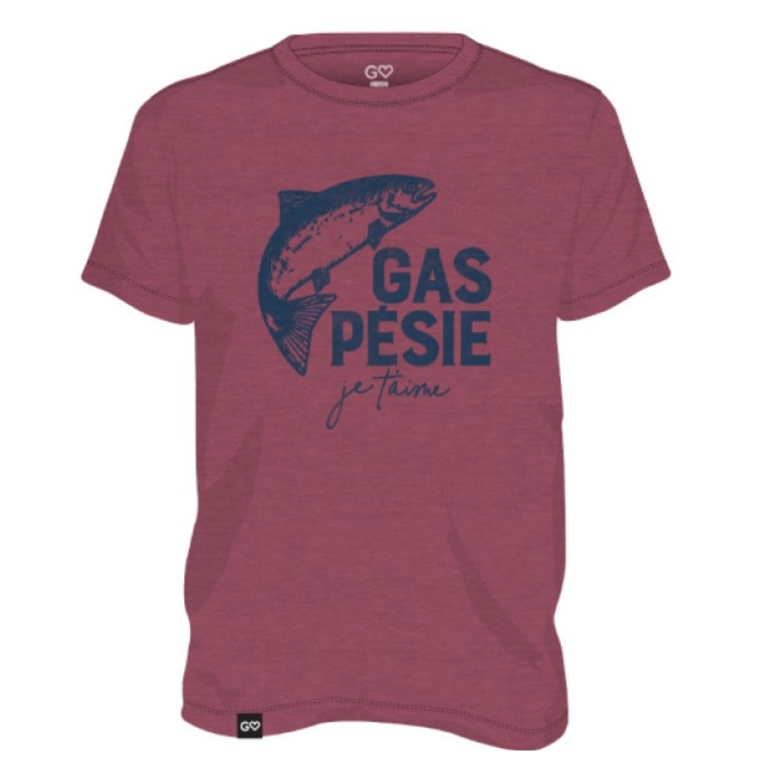 T-SHIRT GASPÉSIE JE T’AIME LOGO SAUMON POUR HOMME couleur marron cendré