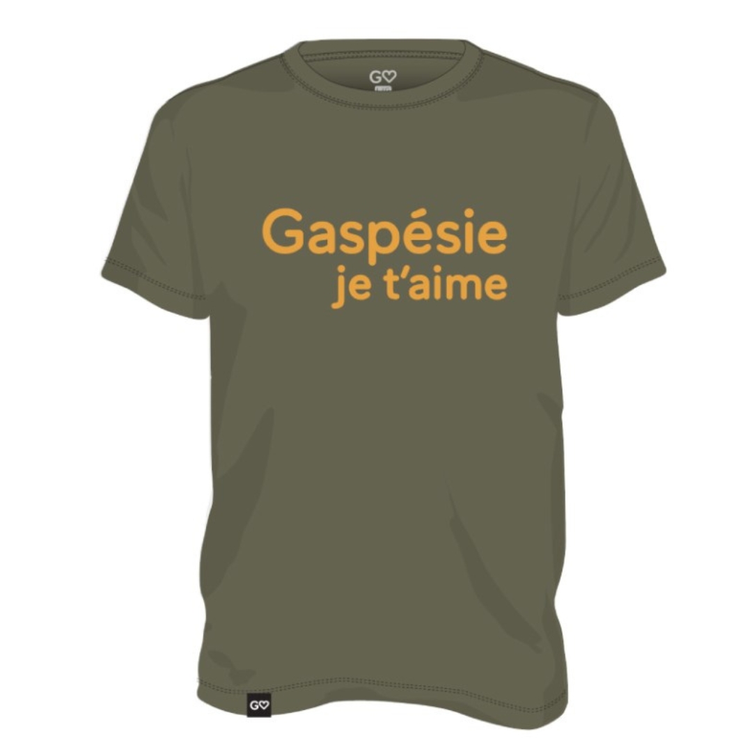 T-SHIRT GASPESIE JE T'AIME LOGO GASPÉSIE JE T'AIME POUR HOMME couleur vert militaire