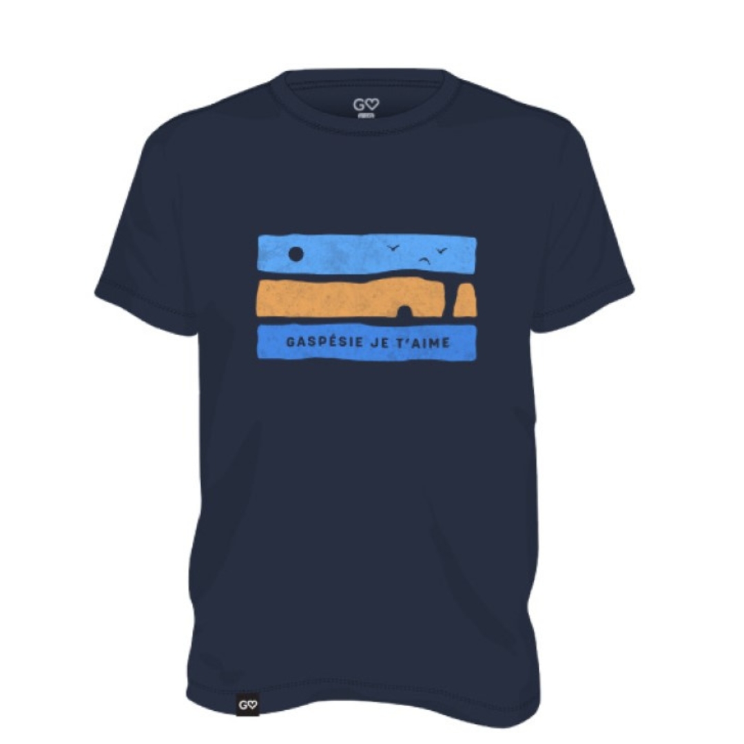 T-SHIRT GASPÉSIE JE T’AIME LOGO ROCHER PERCÉ POUR HOMME  couleur marine