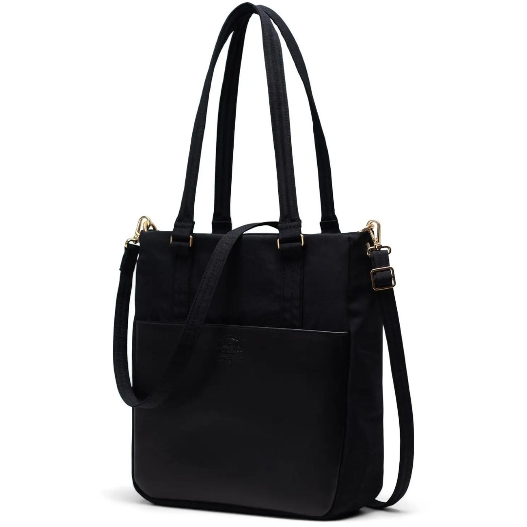 SAC À MAIN HERSCHEL ORION TOTE SMALL couleur black orion vu du sac noir de profil avant gauche avec les poignées déployées vers le haut