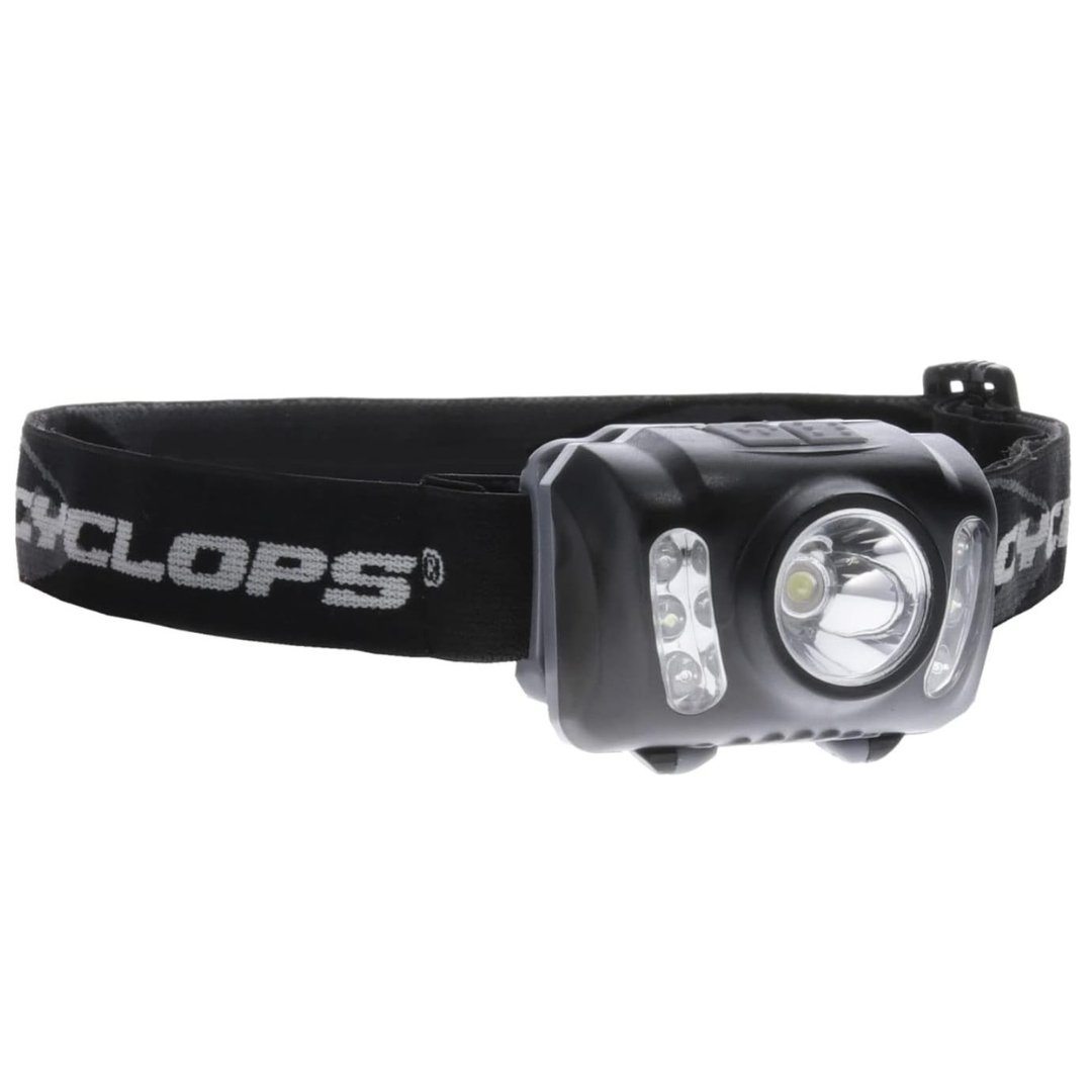 LAMPE FRONTALE CYCLOPS 210 LUMENS (PAQUET DE 2) vue d'une lampe de face avec la bande élastique de tête