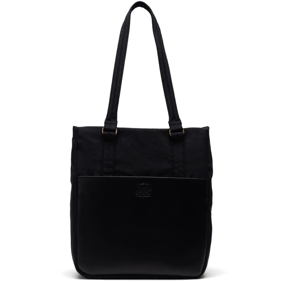 SAC À MAIN HERSCHEL ORION TOTE SMALL couleur black orion vu du sac noir de face avec les poignées déployées vers le haut