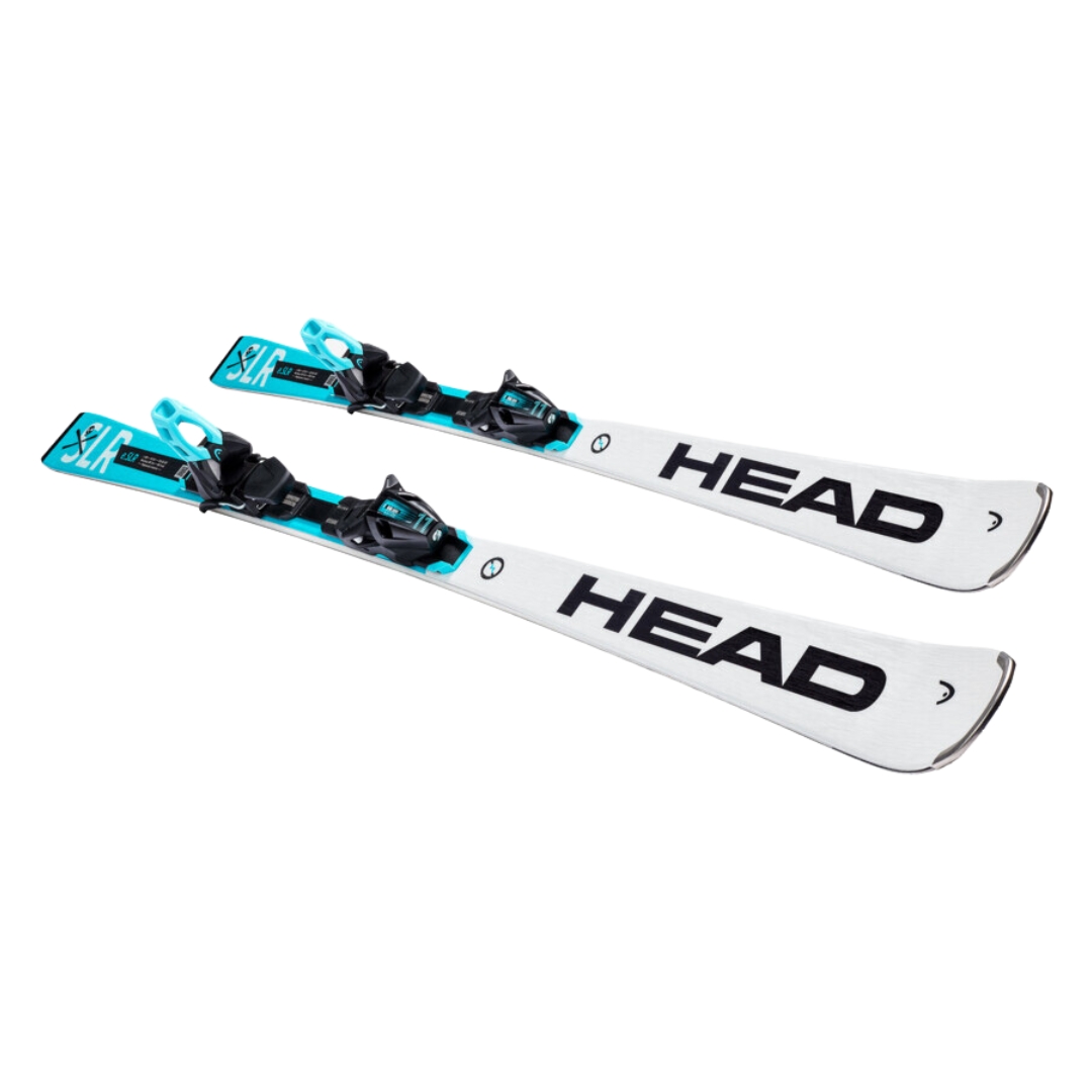 SKI APLIN HEAD WORLDCUP REBELS E.SLR vu des ski bleu blanc et noir du dessu en biais