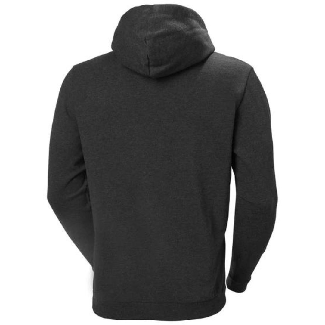 CHANDAIL DE TRAVAIL À CAPUCHON HELLY HANSEN WORKWEAR CLASSIC LOGO POUR HOMME couleur black melange vu du chandail noir chiné à détails orange de dos