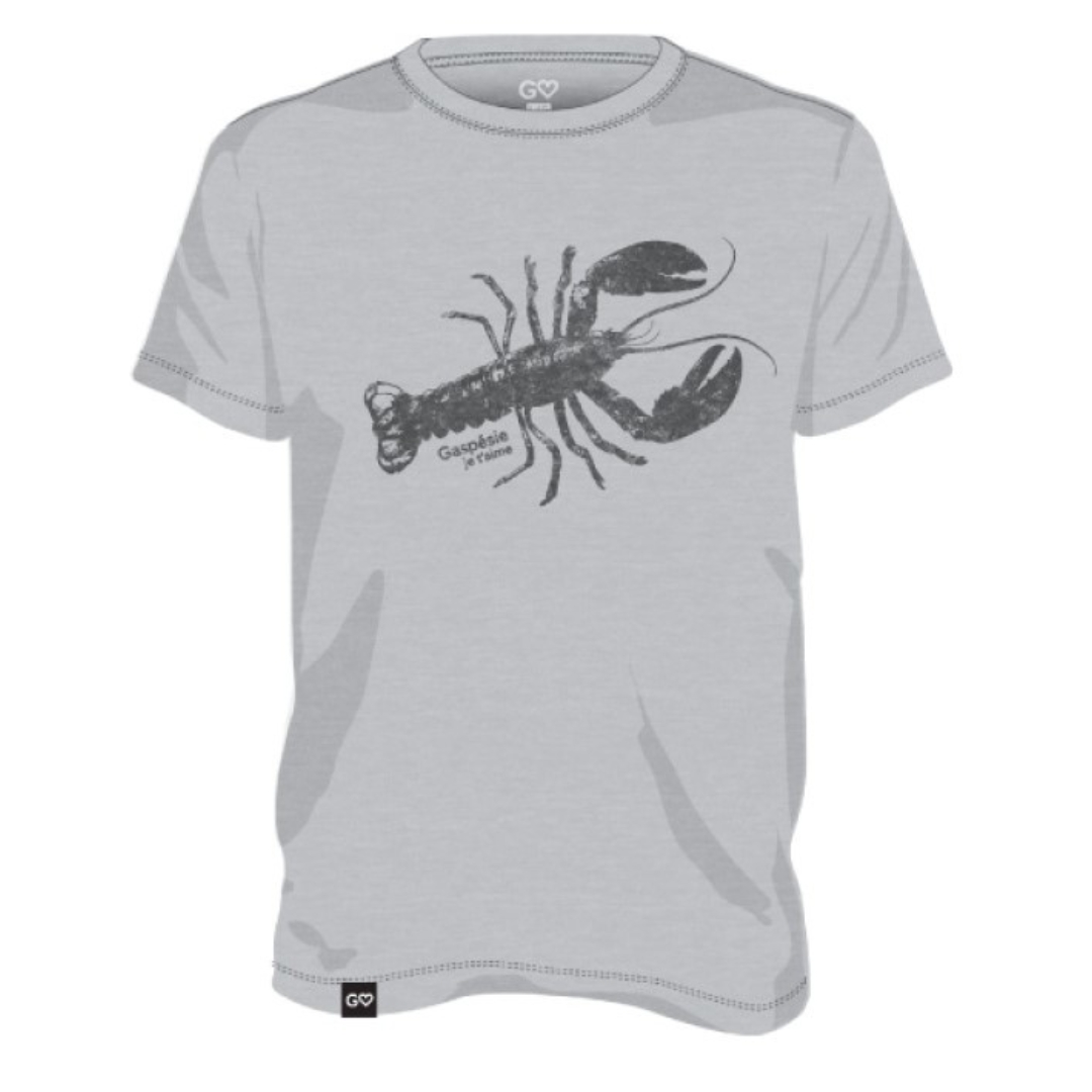 T-SHIRT GASPÉSIE JE T’AIME LOGO HOMARD POUR HOMME COULEUR GRIS SPORT