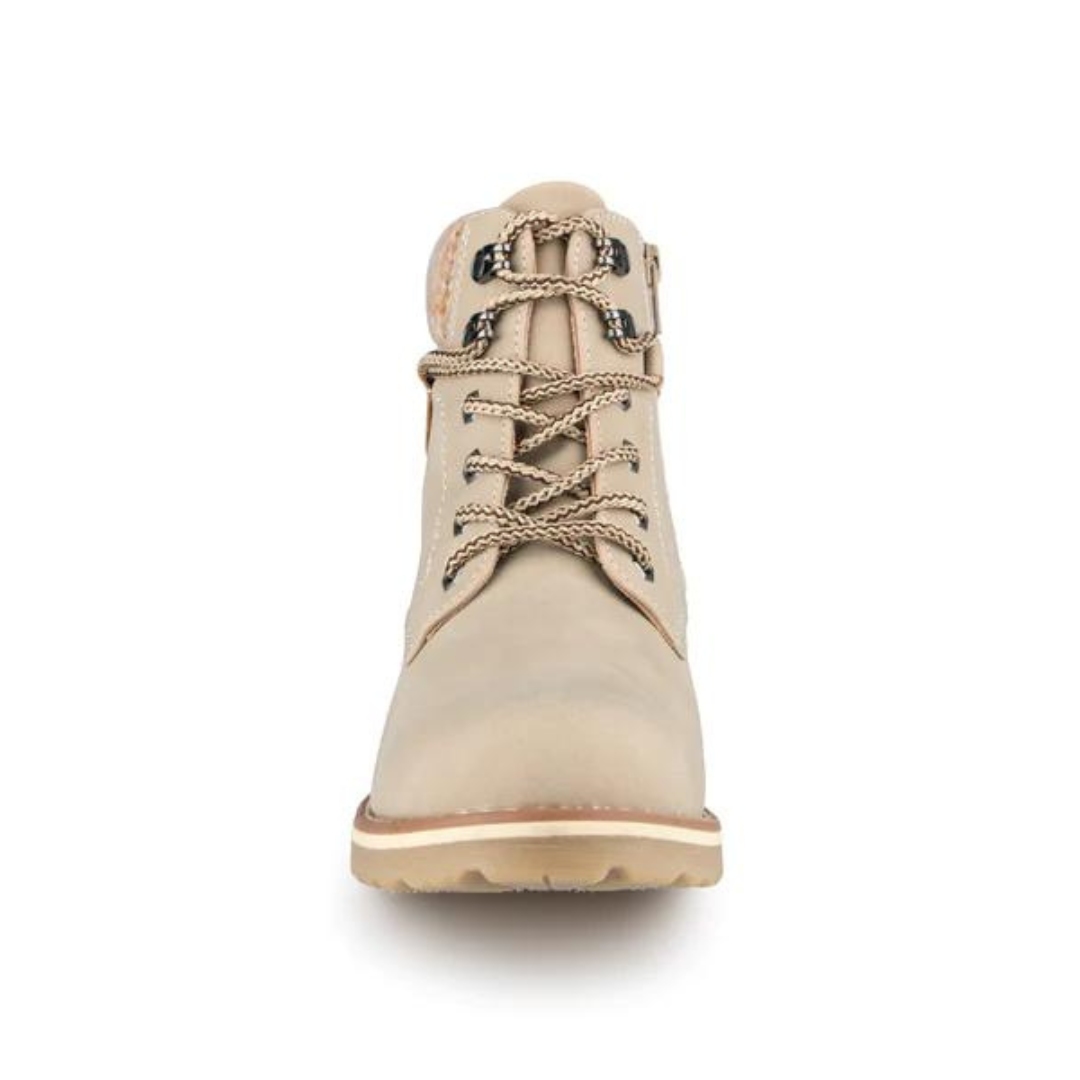 BOTTE D'HIVER ALBERTO BRUXELINA POUR FEMME couleur beige vu de la botte entièrement beige pale de face