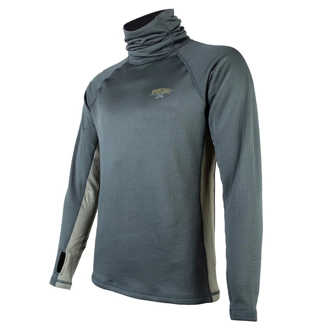 HAUT COUCHE DE BASE À MANCHES LONGUES SPORTCHIEF JAY POUR HOMME couleur forest vue du haut gris vert acier et gris pale de profil avant gauche