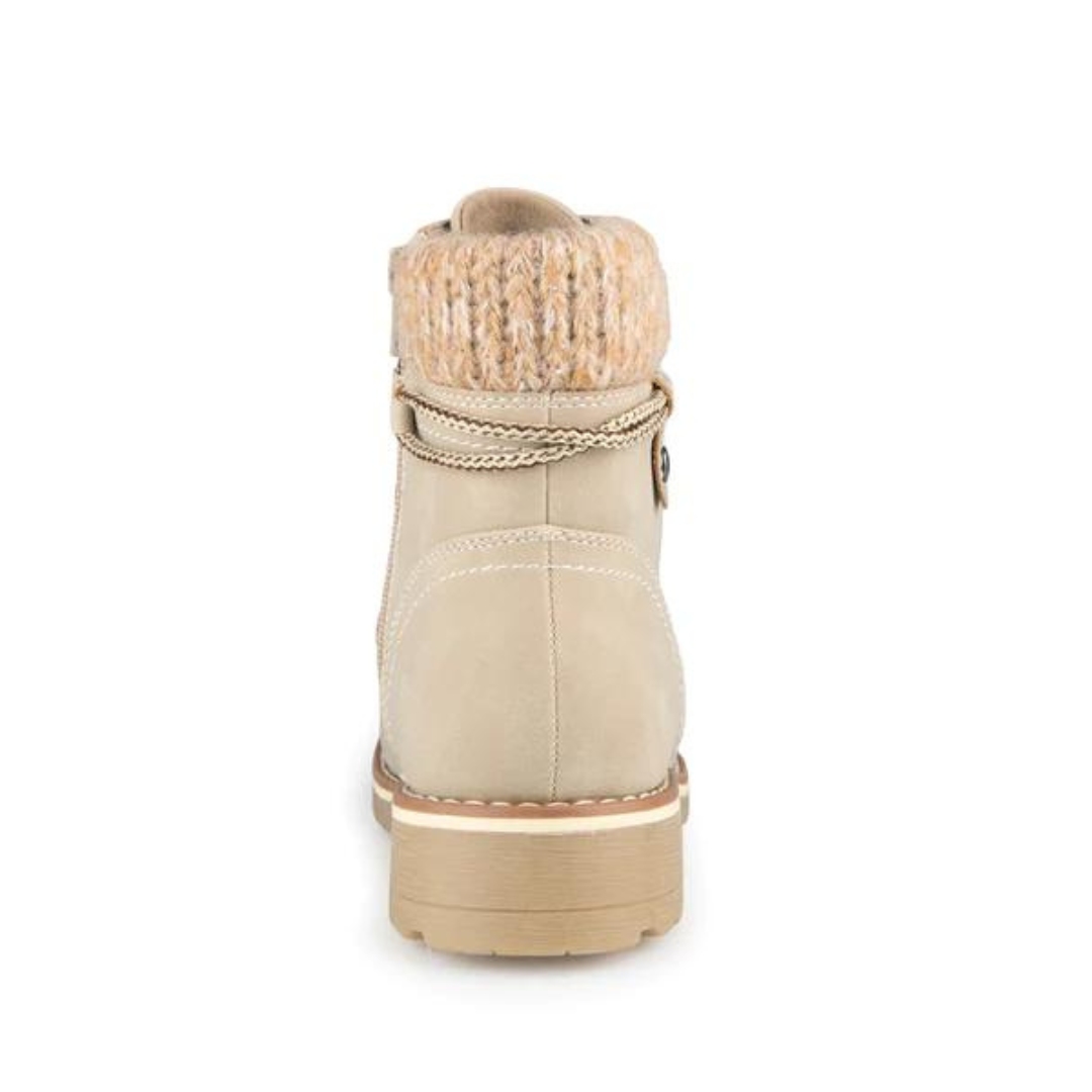 BOTTE D'HIVER ALBERTO BRUXELINA POUR FEMME couleur beige vu de la botte entièrement beige pale de dos