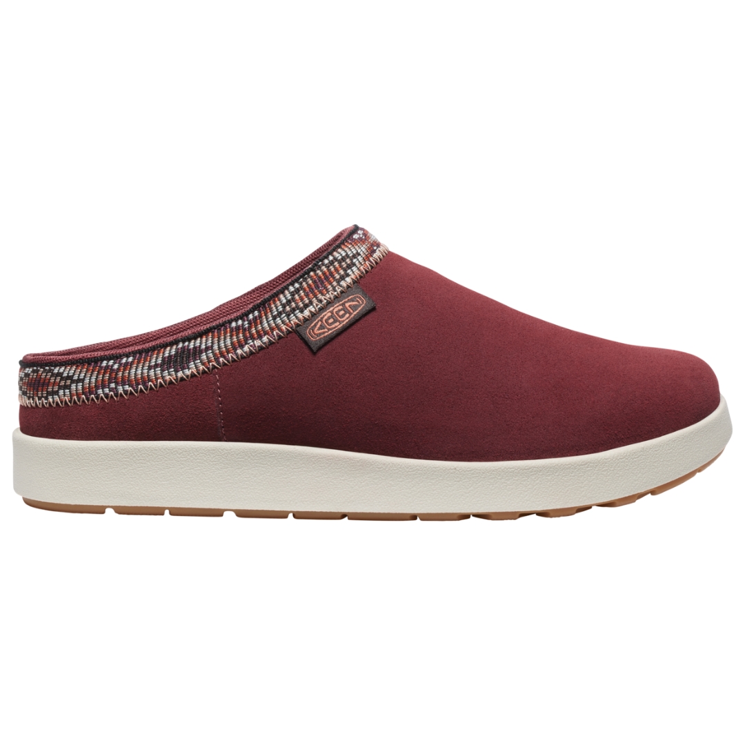 PANTOUFLE KEEN ELLE MULE SUEDE POUR FEMME couleur ANDORRA/BIRCH vue de la pantoufle rouge brique et crème de profil droit