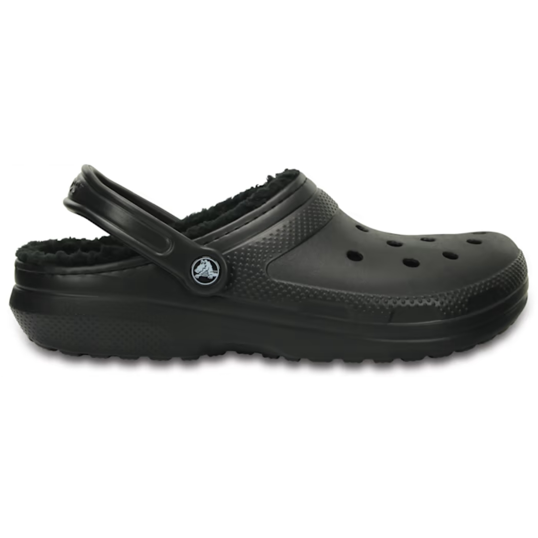 SABOT CROCS CLASSIQUE DOUBLÉ POUR ADULTE couleur noir vu du sabot noir de profil droit