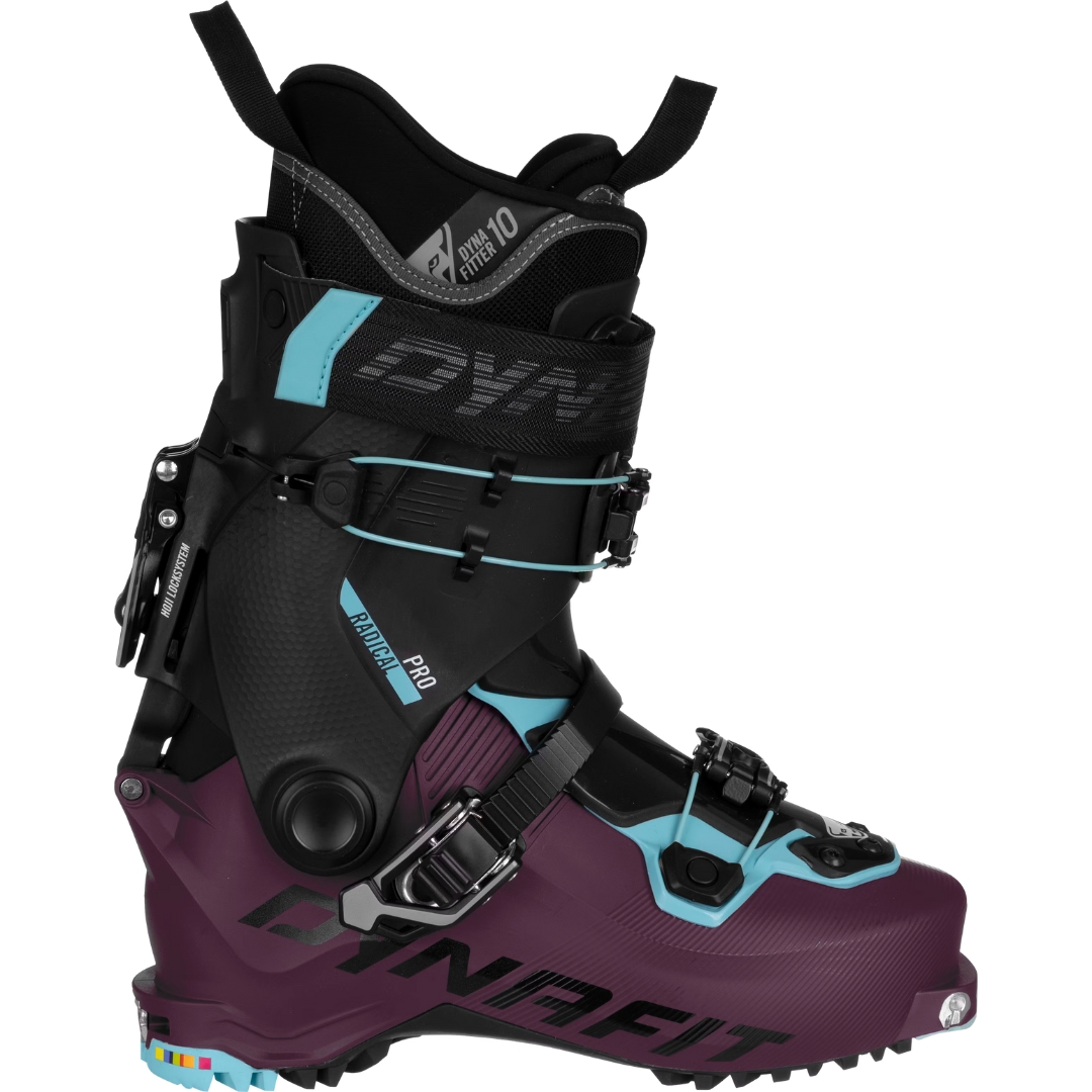  BOTTE DE SKI HAUTE ROUTE DYNAFIT RADICAL PRO POUR FEMME COULEUR 6720-ROYAL PURPLE/MARINE BLUE VUE DE LA BOTTE VIOLETTE, NOIRE ET BLEUE DE PROFIL DROIT