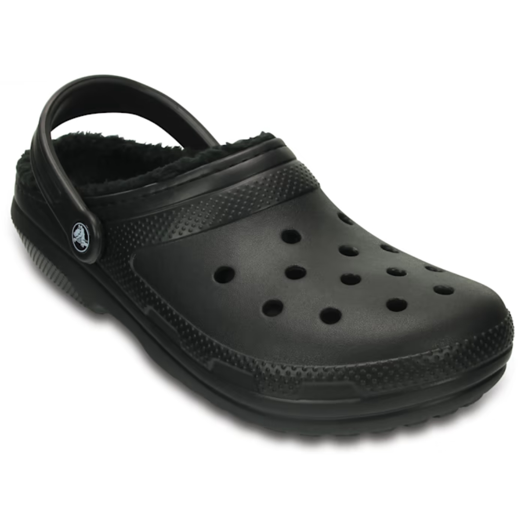 SABOT CROCS CLASSIQUE DOUBLÉ POUR ADULTE couleur noir vu du sabot noir de profil avant droit