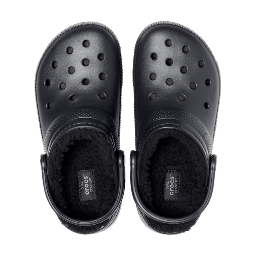 SABOT CROCS CLASSIQUE DOUBLÉ POUR ADULTE couleur noir vu des sabots noirs du dessus