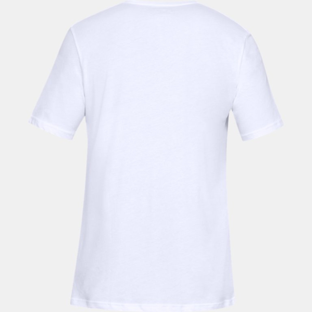 CHANDAIL À MANCHES COURTES UNDER ARMOUR UA SPORTSTYLE LOGO POUR HOMME COULEUR 100-WHITE/BLACK T-SHIRT BLANC UNI VU DE DOS