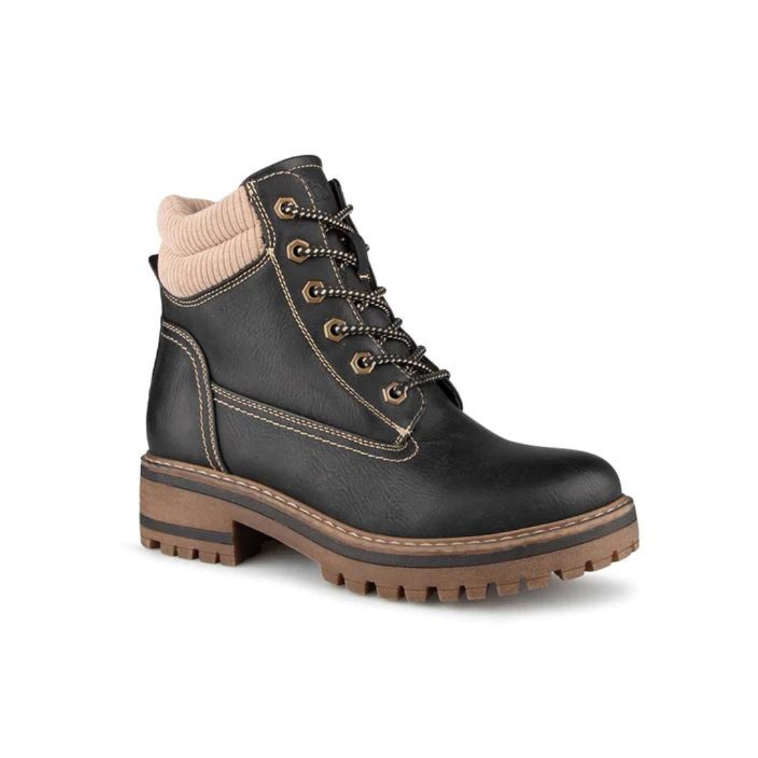BOTTE D'HIVER ALBERTO SOLEVA POUR FEMME couleur noire vu de la botte droite noire avec tricot beige de profil avant droit