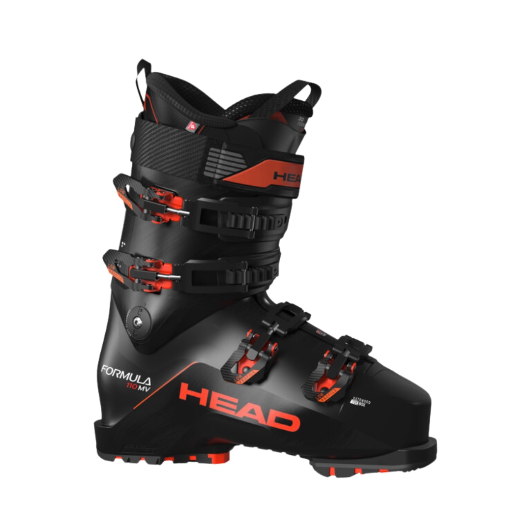 BOTTE DE SKI ALPIN HEAD FORMULA 110 MV POUR HOMME couleur noir et rouge vu de profil extérieur