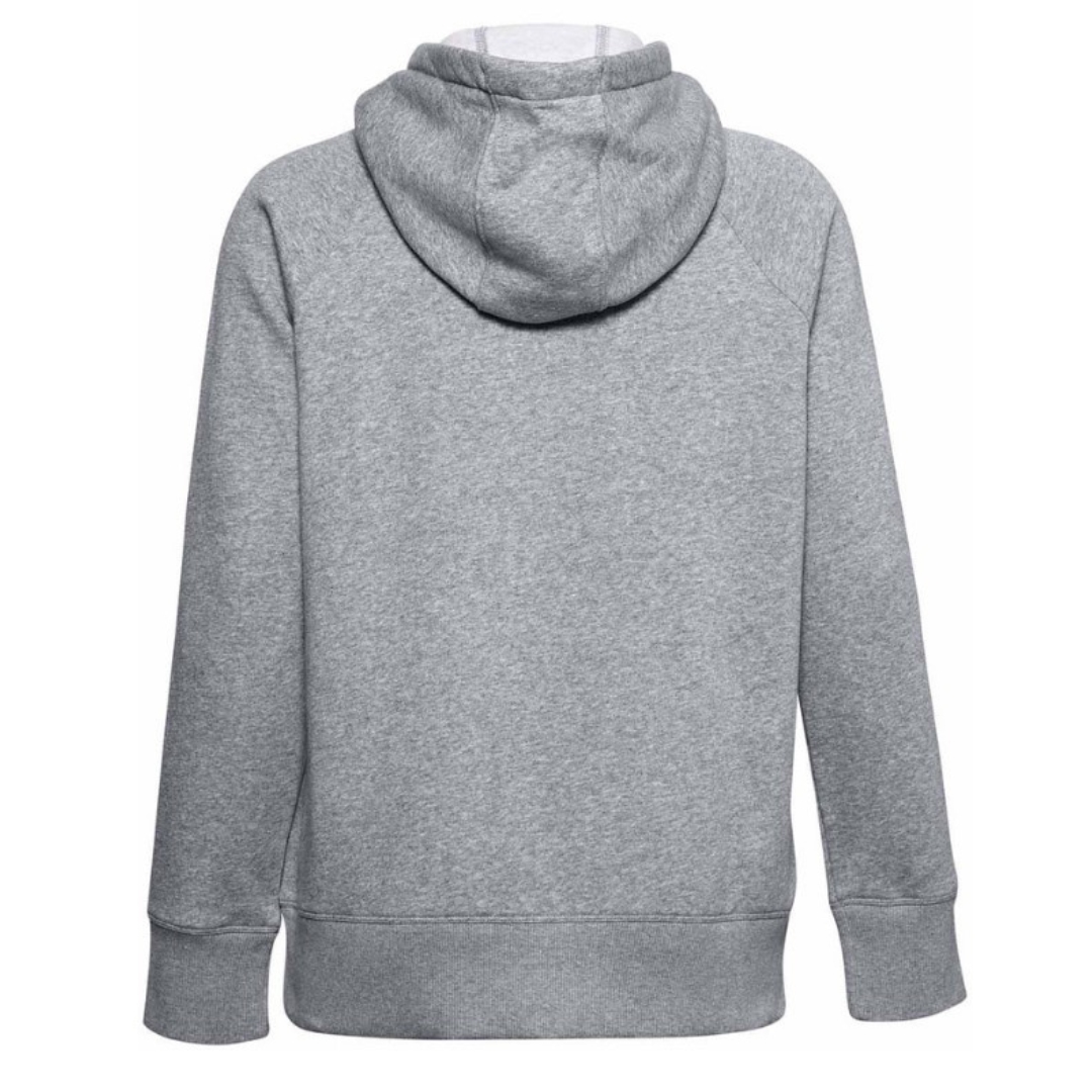 CHANDAIL À CAPUCHON RIVAL FLEECE LOGO POUR FEMME couleur 035-STEEL MEDIUM HEATHER/BLACK vu de dos chandail gris chiné uni avec capuchon visible au haut