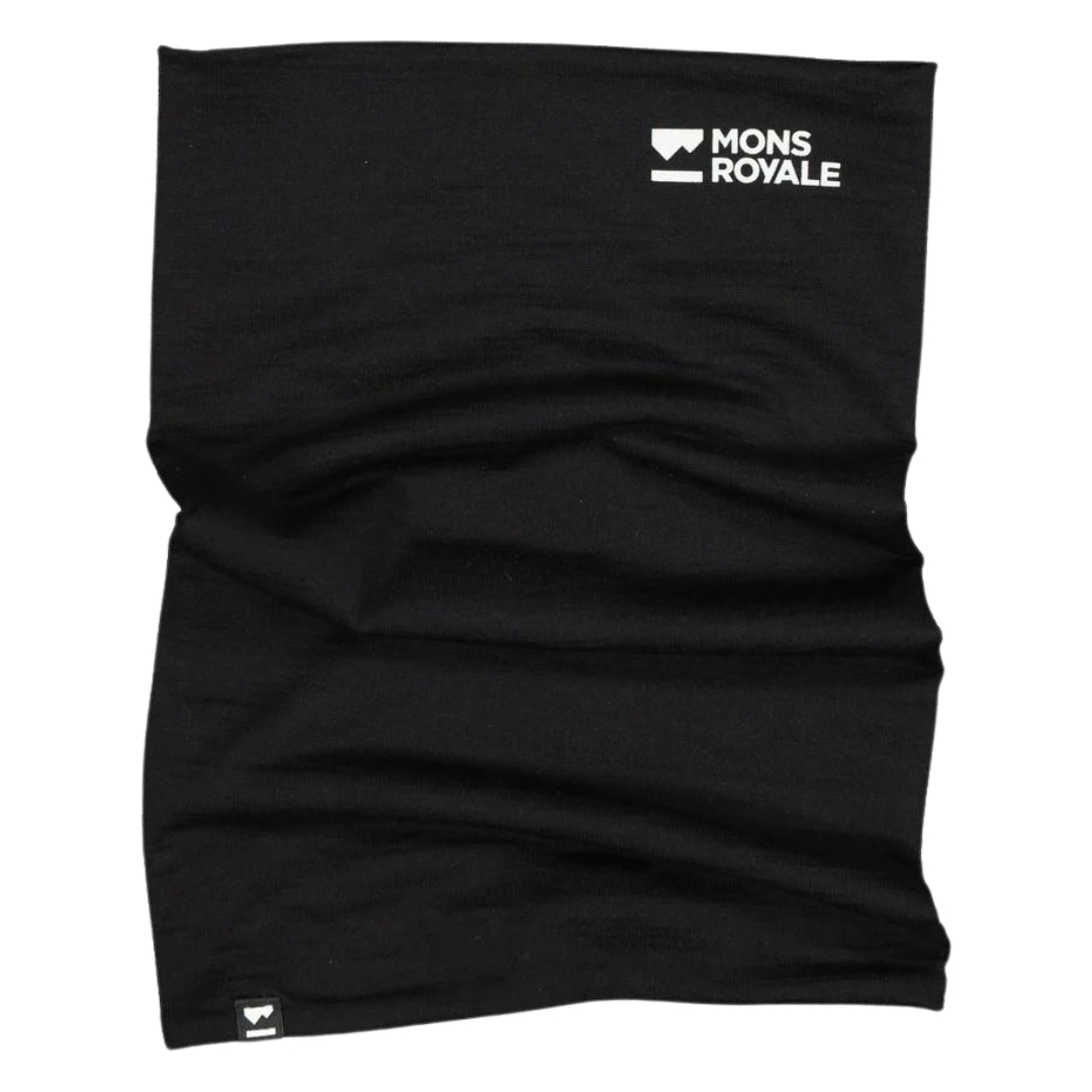 CACHE COU EN MÉRINO MONS ROYALE DOUBLE UP POUR ADULTE couleur black vu du cache cou noir de face et plissé sur la longueur