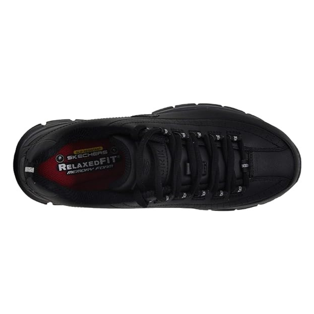 CHAUSSURE ANTIDÉRAPANTE SKECHERS SURE TRACK TRICKEL POUR FEMME couleur noir vu de la chaussure noire du dessus