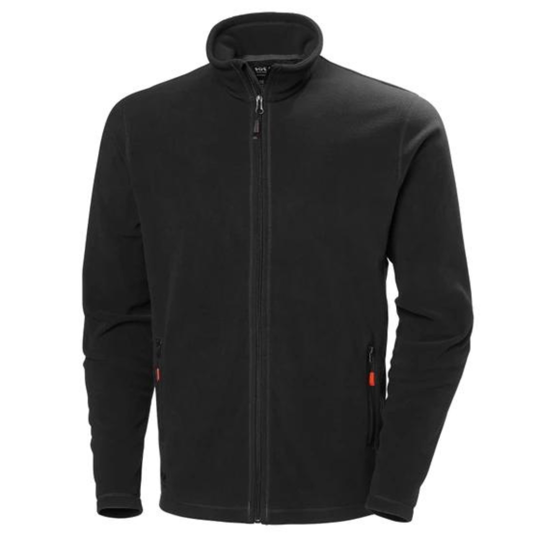 VESTE DE TRAVAIL EN POLAIRE HELLY HANSEN WORKWEAR OXFORD POUR HOMME COULEUR BLACK VU DU MANTEAU EN POLAR DE COULEUR NOIR DE FACE