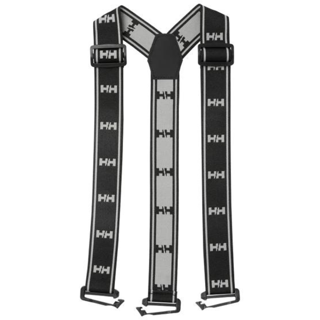 BRETELLES ÉLASTIQUES AJUSTABLES HELLY HANSEN WORKWEAR SUSPENDERS 2.0 POUR ADULTE couleur black vu des bretelles noires et grises