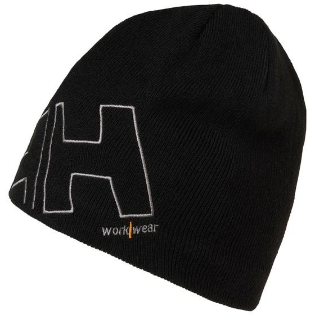 TUQUE HELLY HANSEN WORKWEAR CLASSIC LOGO POUR ADULTE couleur black vu de la tuque noire avec logo hhww brodé en gros format au devant