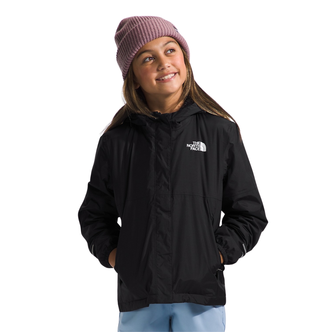 MANTEAU CHAUD THE NORTH FACE ANTORA POUR FILLE couleur tnf black vu du manteau noir porté par une fille vue de la tête aux cuisses de face