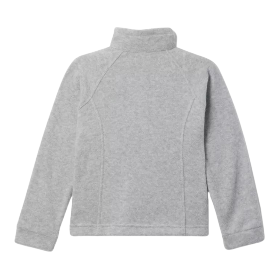 VESTE EN LAINE POLAIRE COLUMBIA BENTON SPRINGS POUR FILLE couleur 032-CIRRUS GREY vue de la veste grise pale avec fermeture éclair rose à plat de dos