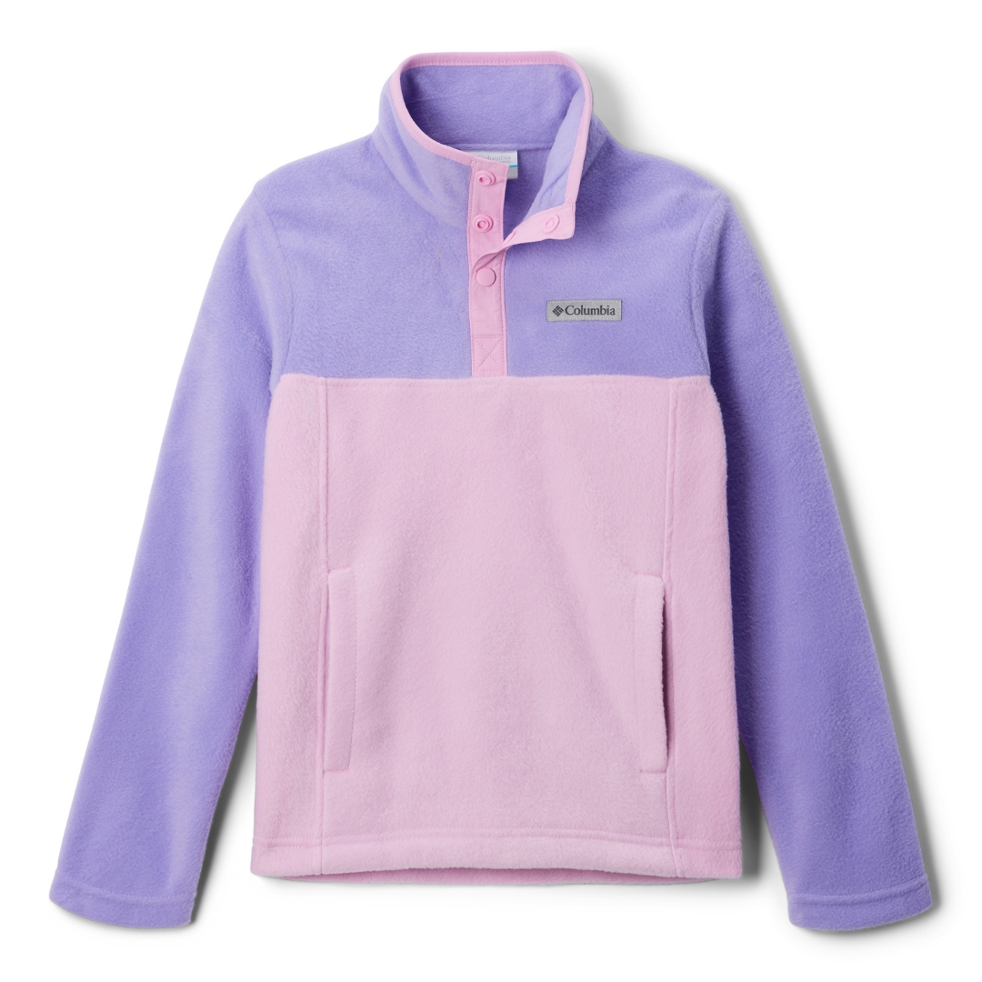 CHANDAIL EN LAINE POLAIRE COLUMBIA STEENS MTN 1/4 SNAP POUR ENFANT COULEUR 597-PAISLEY PURPLE/COSMOS VU DU CHANDAIL ROSE PALE ET LILAS À PLAT DE FACE