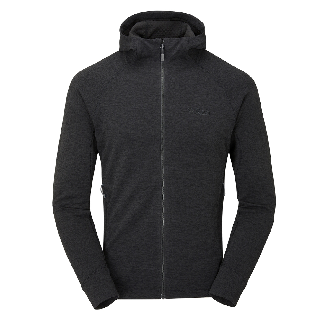 VESTE À CAPUCHON EN LAINE POLAIRE RAB NEXUS POUR HOMME COULEUR BLACK VU DU CHANDAIL noir chiné de face