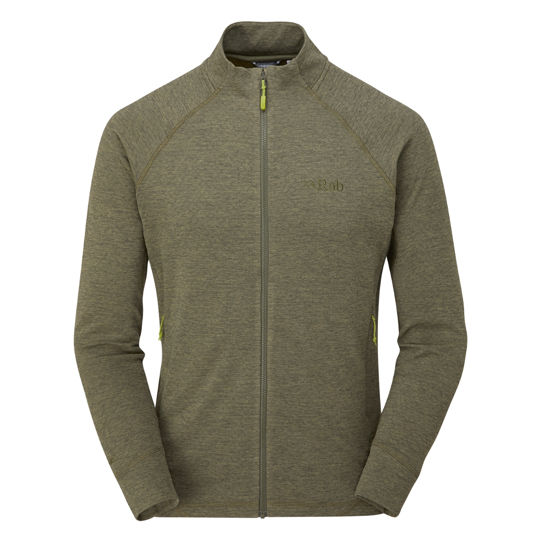 VESTE EN LAINE POLAIRE RAB NEXUS POUR HOMME couleur light khaki vu du chandail vert pale de face
