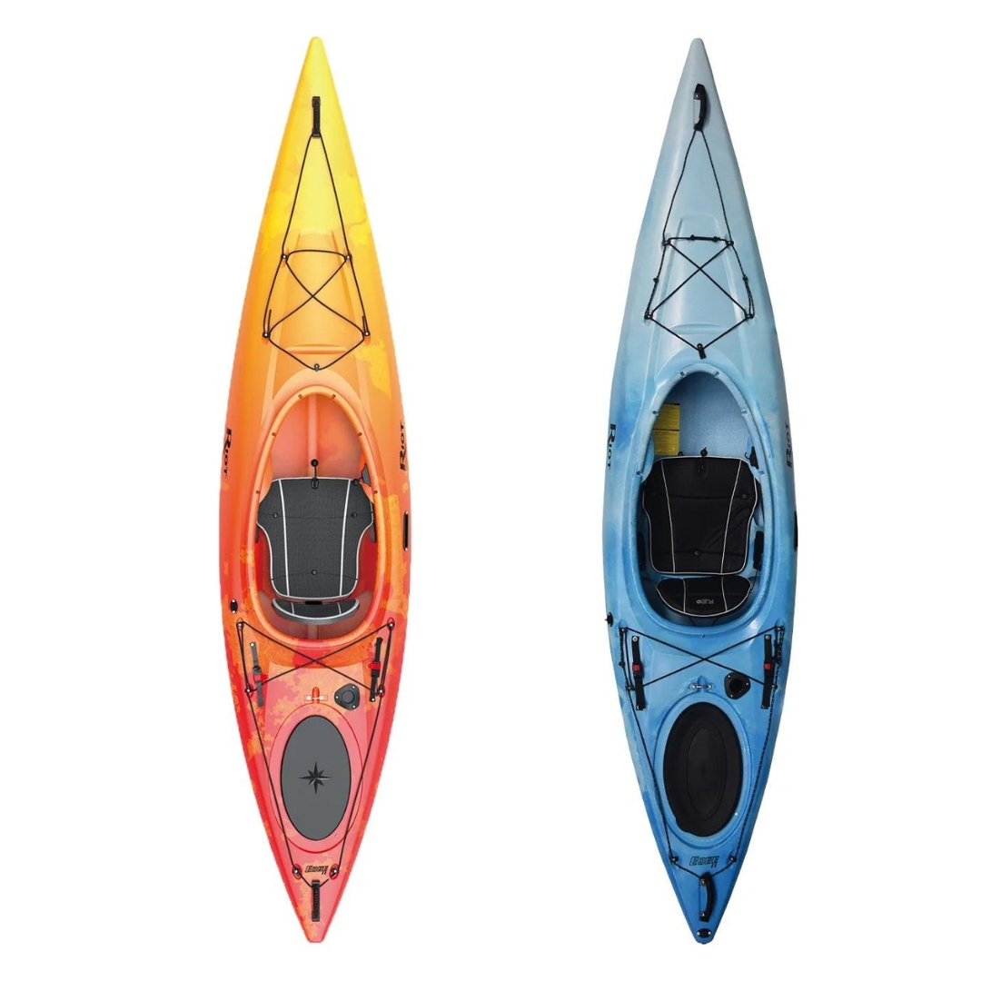 KAYAK RIOT EDGE 11 SKEG VU DES DEUX VARIATIONS DU DESSUS SUNSET ET WHITE/BLUE