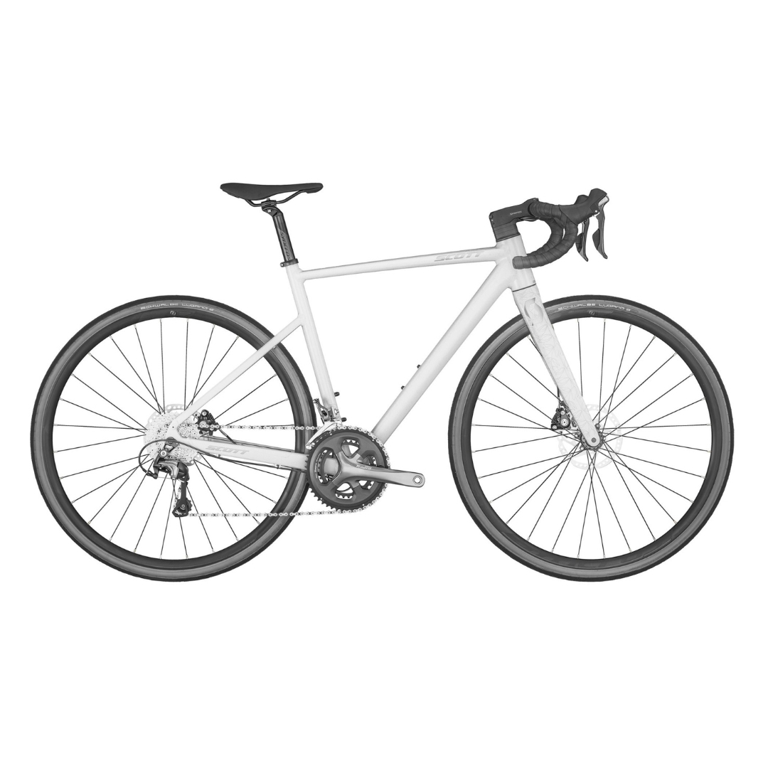 VÉLO DE ROUTE SCOTT CONTESSA SPEEDSTER 15 VU DU VÉLO BLANC DE PROFIL DROIT