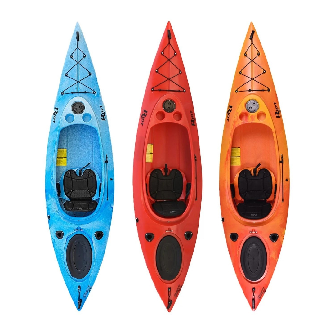 KAYAK RIOT QUEST 10 HV vue des 3 couleurs de kayak du dessus