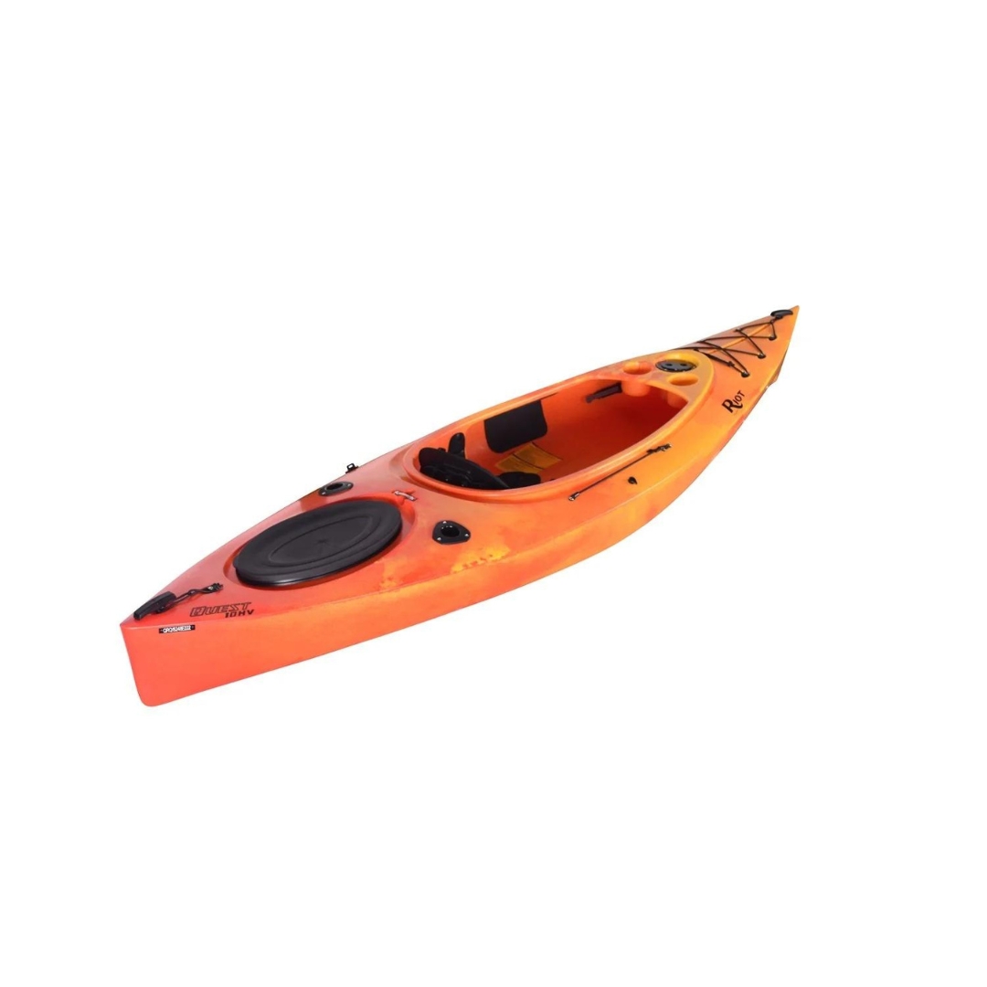 KAYAK RIOT QUEST 10 HV couleur sunset vu du kayak orange et jaune de profil avant droit